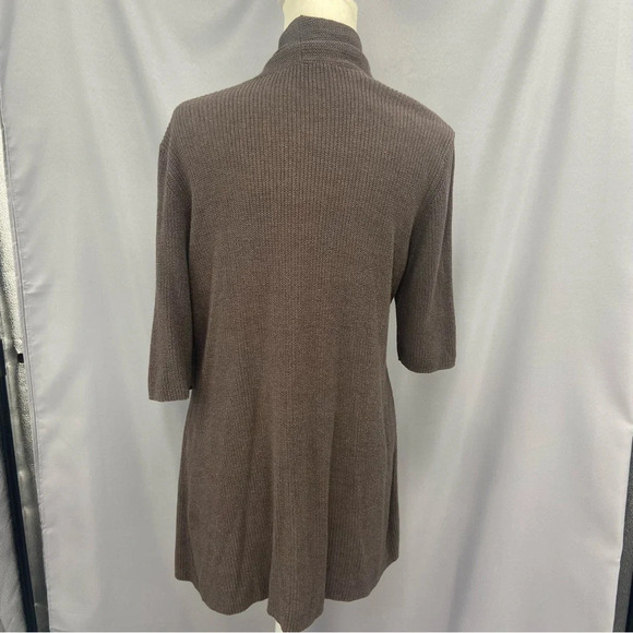 Eileen Fisher Chocolate Brown Open Front 1/2 Sleeve Silk Blend Cardigan Sweater - Picture 2 of 9